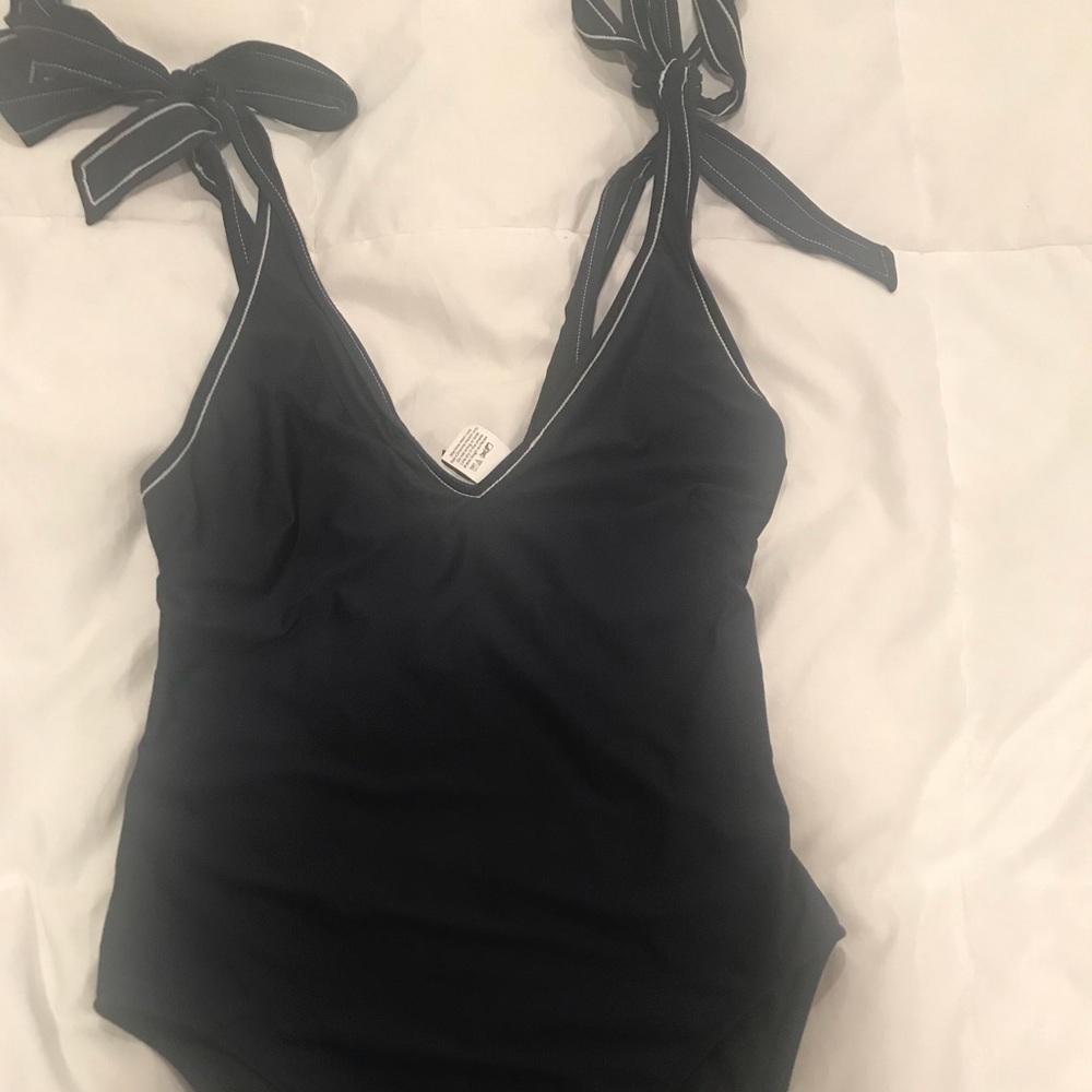 J. Crew navy tie shoulder swim suit
